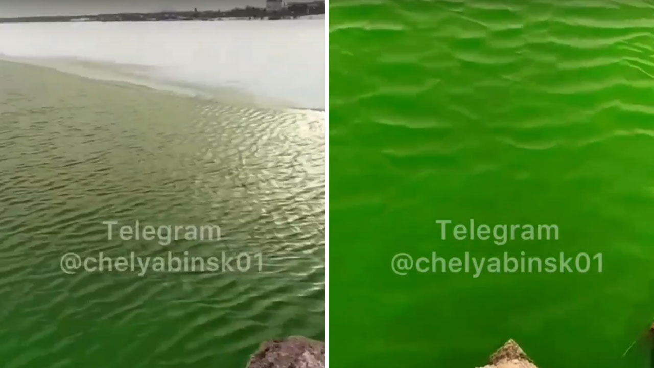 Озеро с зеленой водой засняли в Челябинске ВИДЕО