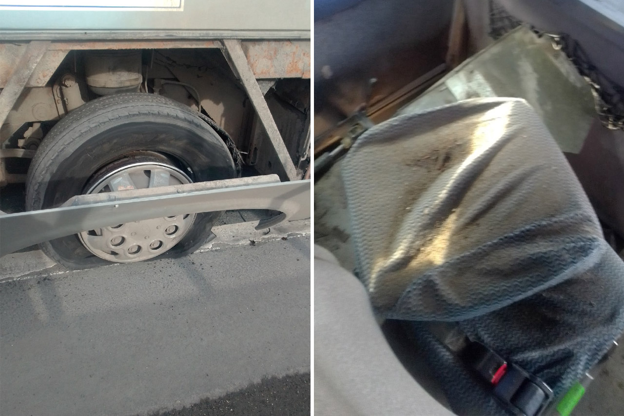 У пассажирского автобуса во время движения взорвалось колесо в Челябинской области У пассажирского автобуса во время движения взорвалось колесо в Челябинской области