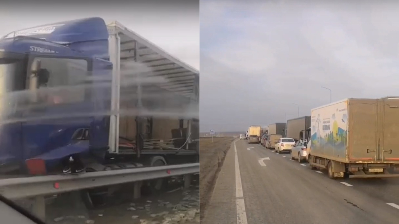 Врезался в отбойник: на трассе М5 у грузовика на ходу взорвалось колесо Врезался в отбойник: на трассе М5 у грузовика на ходу взорвалось колесо