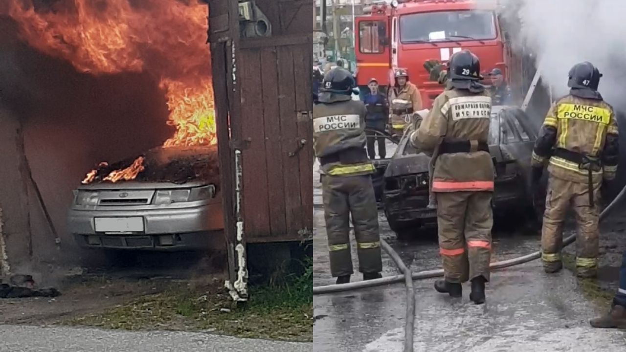 В Челябинской области автомобиль загорелся в гараже