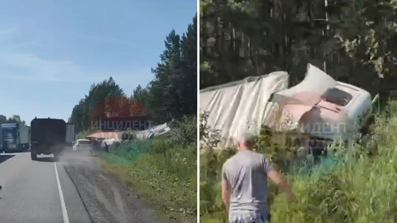 Фура опрокинулась в кювет на трассе М5 в Челябинской области