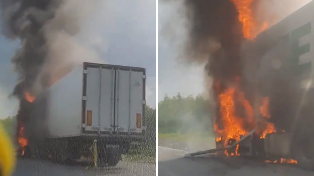 Фура вспыхнула во время движения на М5 в Челябинской области ВИДЕО