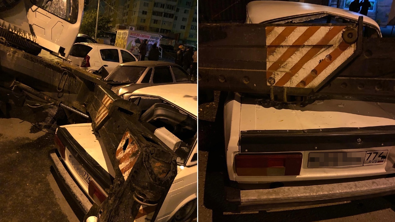 Автокран покачнулся и раздавил припаркованные машины в Челябинске