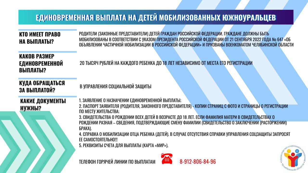 Выплаты для семей мобилизованных начались в Челябинской области