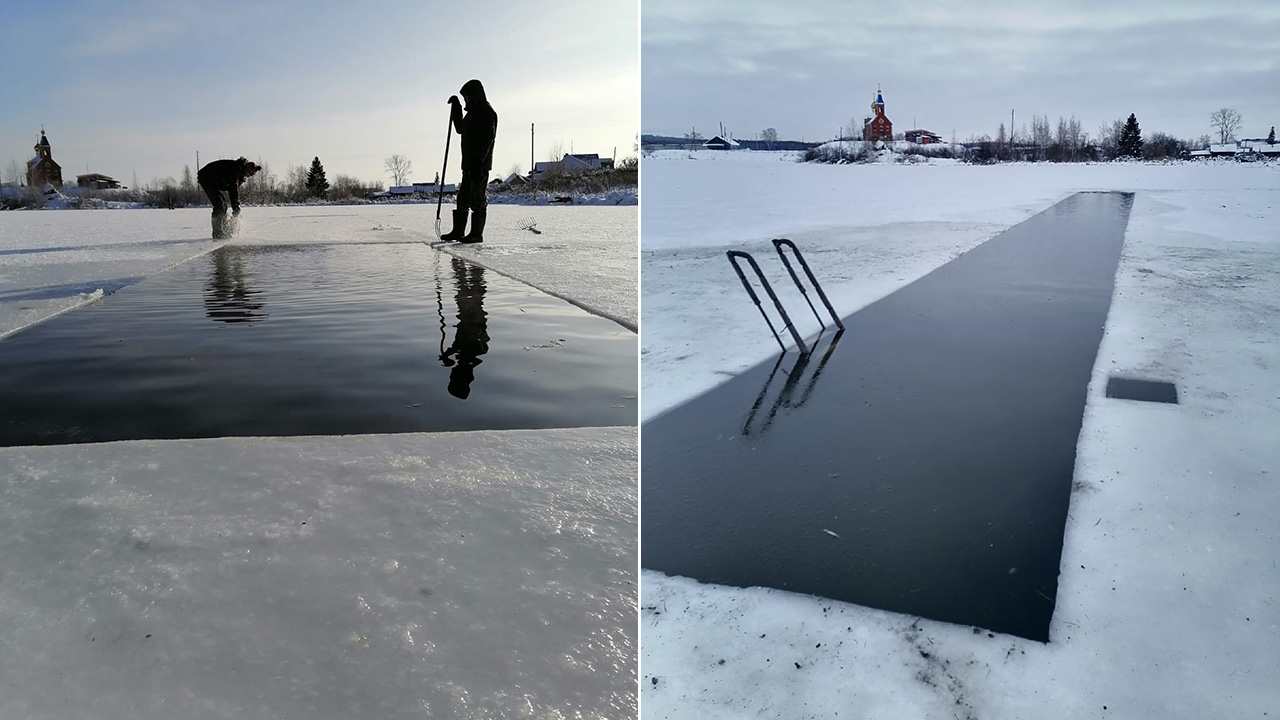 Моржи в Челябинской области вырезали 25-метровую прорубь