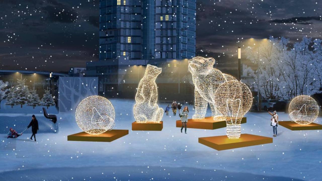 Светящиеся белые медведи украсят набережную в Челябинске