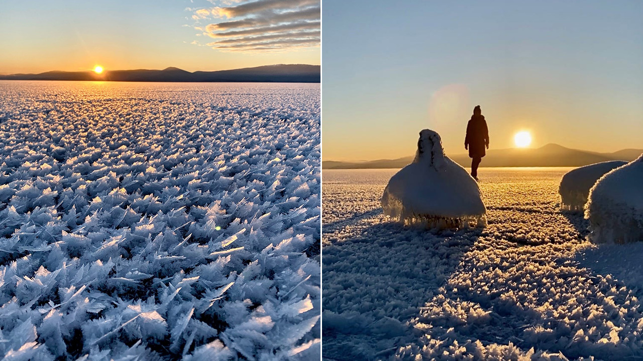 Ледяные грибы появились на озере Тургояк в Челябинской области