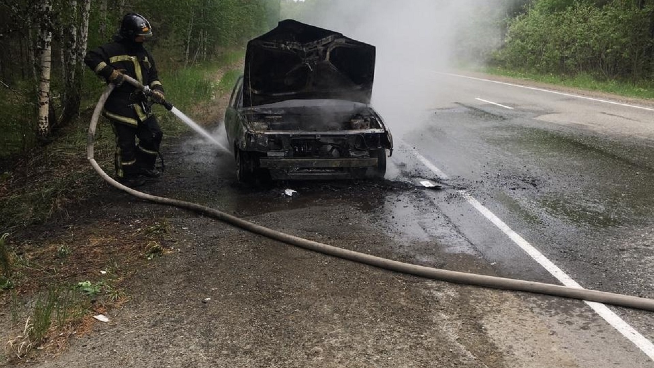 На трассе в Челябинской области на ходу загорелся автомобиль