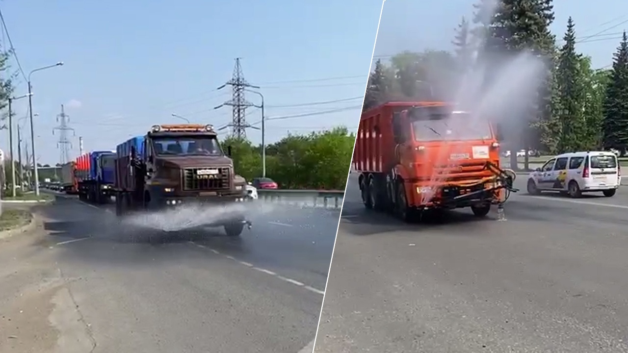 В Челябинске из-за жары и тополиного пуха начали поливать дороги 