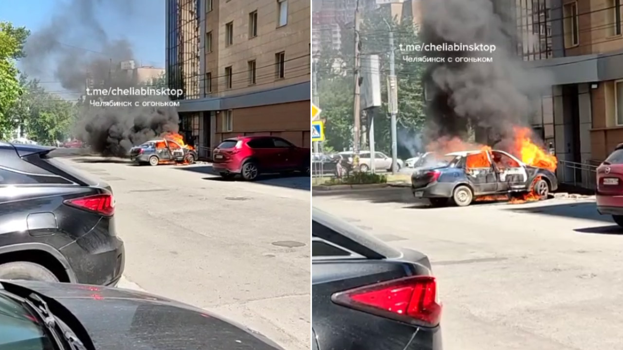 Припаркованный автомобиль загорелся в Челябинске Припаркованный автомобиль загорелся в Челябинске