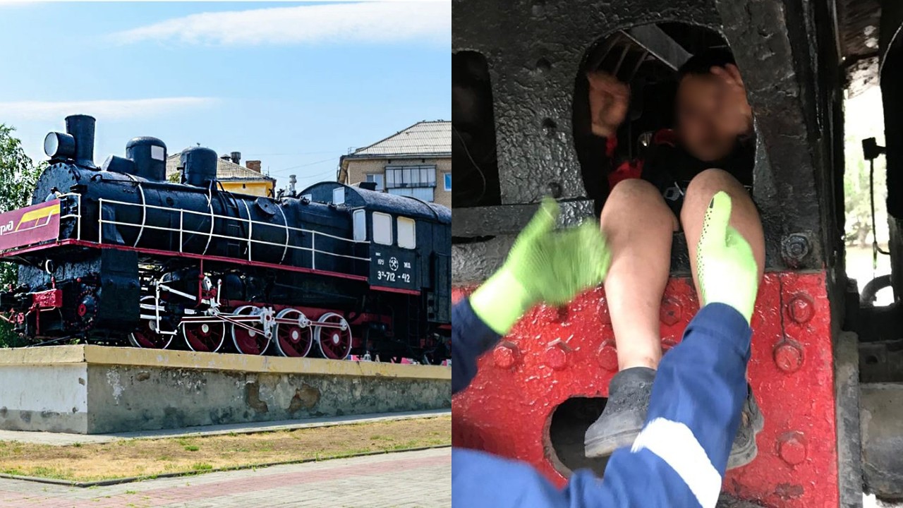 Ребенок застрял в памятнике паровозу в Челябинской области