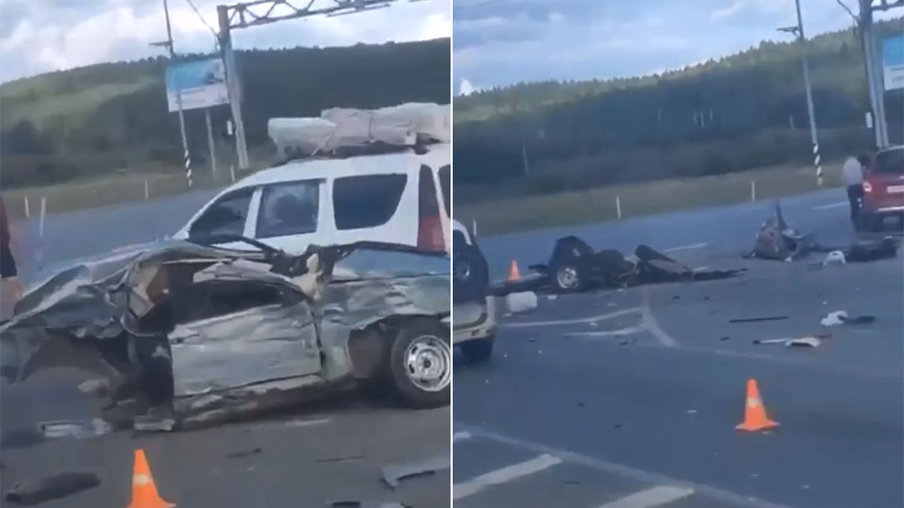 Автомобиль разорвало на части после массовой аварии на М5 в Челябинской области 