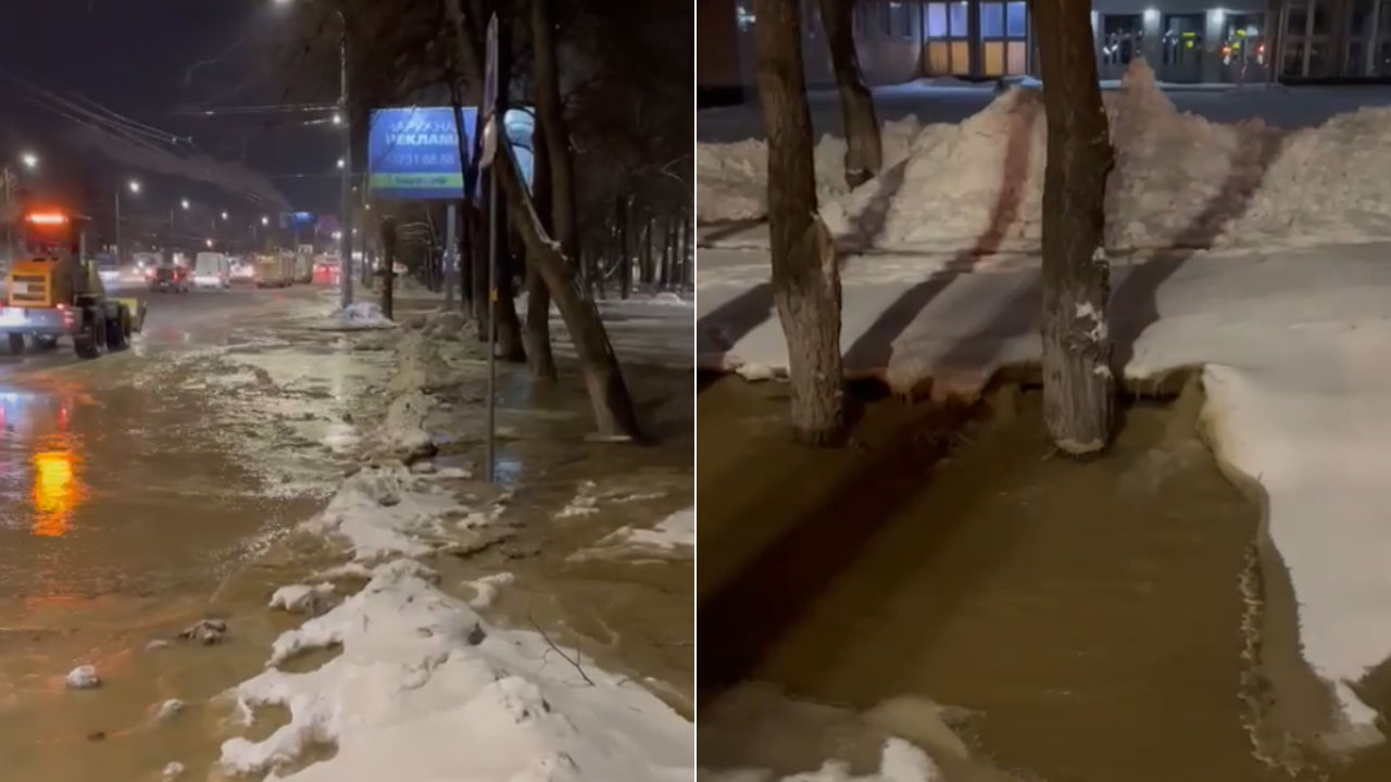 Улицу Воровского в Челябинске затопило из-за коммунальной аварии