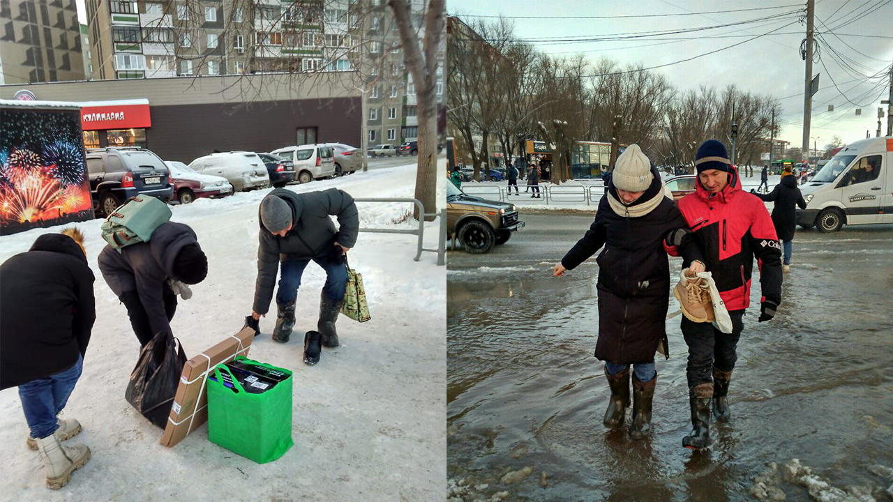 Житель Челябинска устроил самодельную переправу людей через затопленные улицы