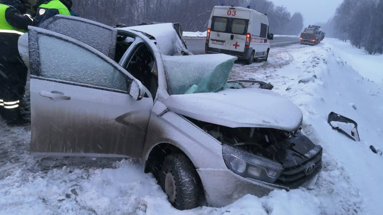 Легковой автомобиль в снегопад врезался в большегруз на М5 в Челябинской области