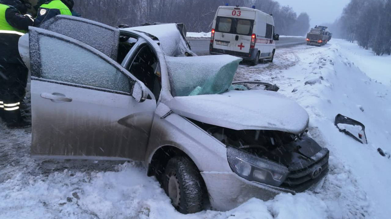 Легковой автомобиль в снегопад врезался в большегруз на М5 в Челябинской области Легковой автомобиль в снегопад врезался в большегруз на М5 в Челябинской области