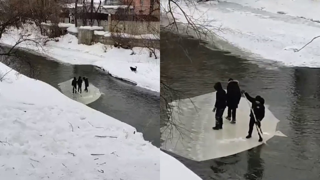 В Челябинской области дети устроили заплыв по реке на льдине В Челябинской области дети устроили заплыв по реке на льдине