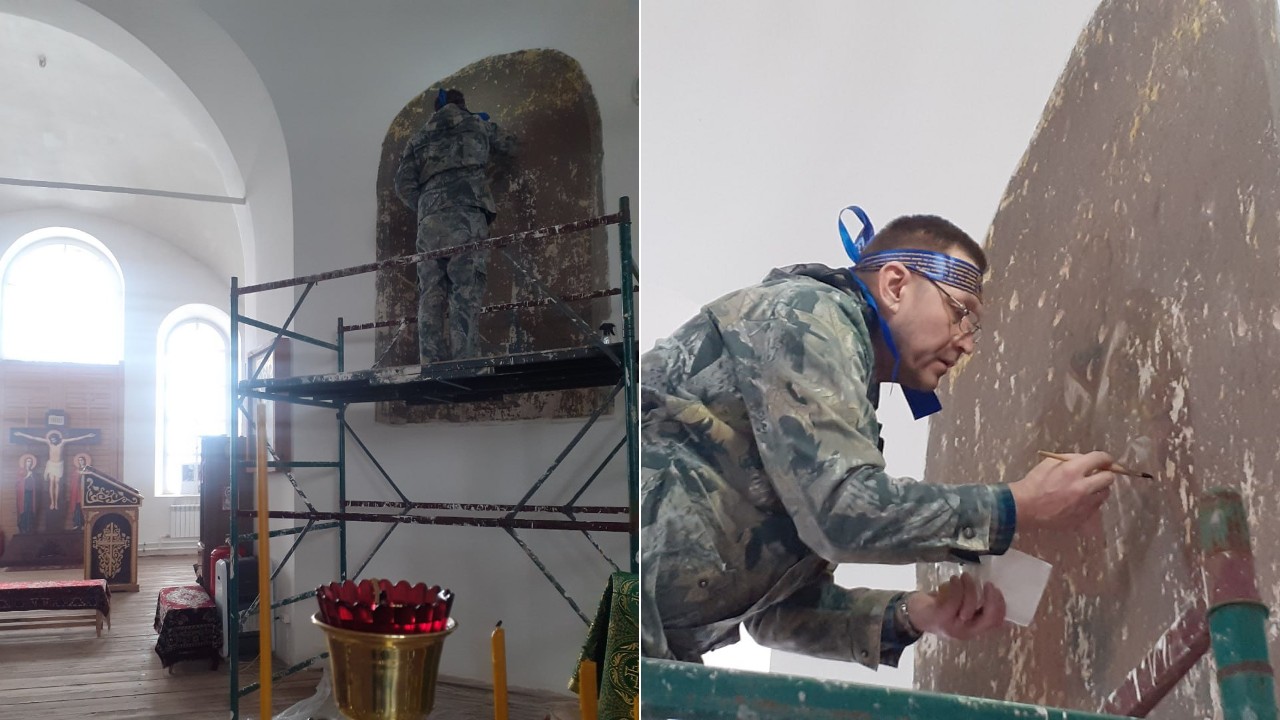 Расстрелянную фреску Николая Чудотворца восстанавливают в Челябинской области