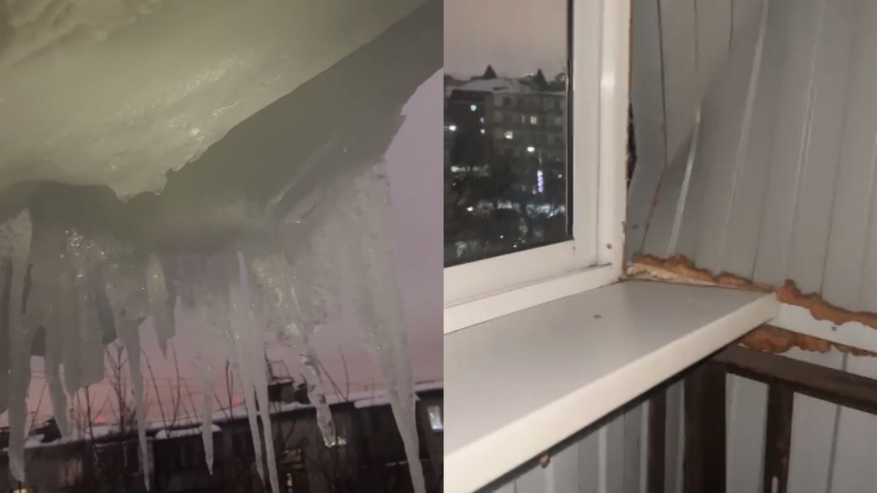 В Челябинске из-за огромных сосулек начал рушиться балкон в пятиэтажке