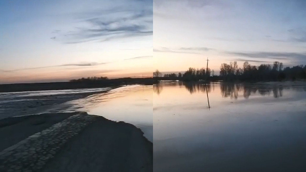 В Челябинской области река вышла из берегов и затопила дорогу между селами