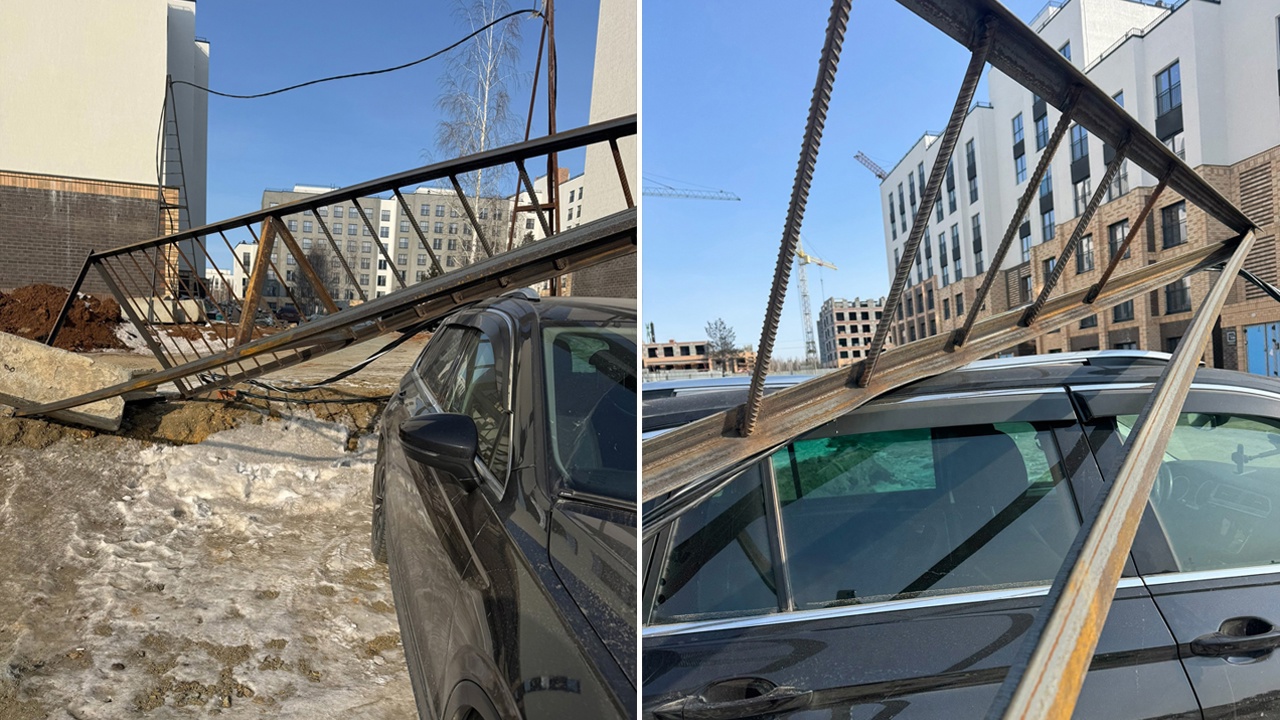 Металлическая опора рухнула на автомобиль под Челябинском Металлическая опора рухнула на автомобиль под Челябинском