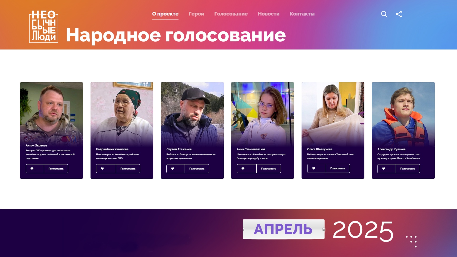 В Челябинской области выбрали народных героев апреля 2025 года В Челябинской области выбрали народных героев апреля 2025 года