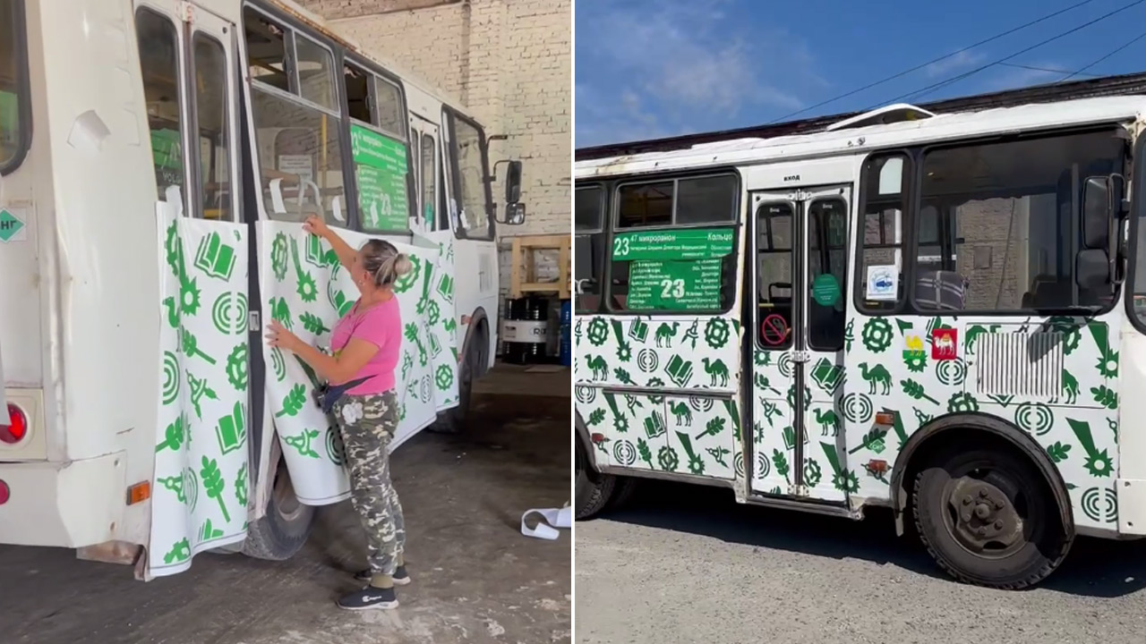 Микроавтобусы в Челябинске украшают наклейками с метеоритами и верблюдами