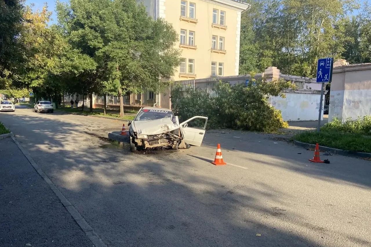 Автомобиль повалил дерево в результате ДТП в Челябинске